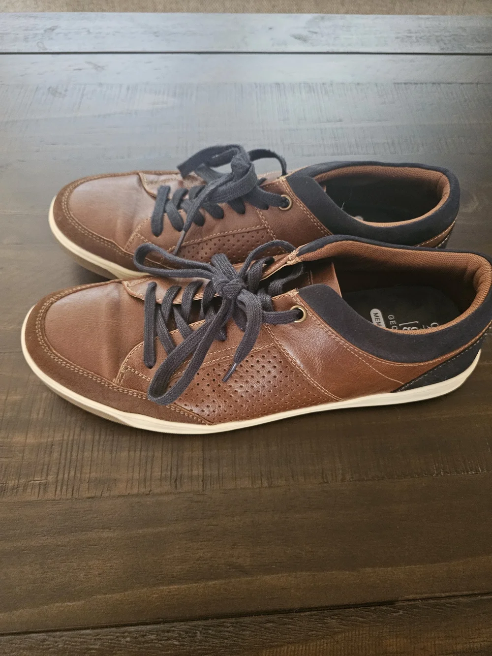 George Men's Brown Casual Lace-Up Sneakers with Navy Accents